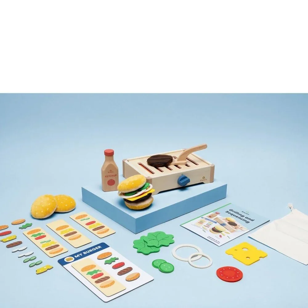 NEW KiwiCo Kiwi Co. Crate Build-a-Burger Grill Grilling Burger Kit Sequencing Pr